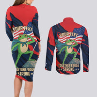 Portland Frog Protest Personalized Couples Matching Long Sleeve Bodycon Dress and Long Sleeve Button Shirt Frogs Together Strong - Wonder Print Shop