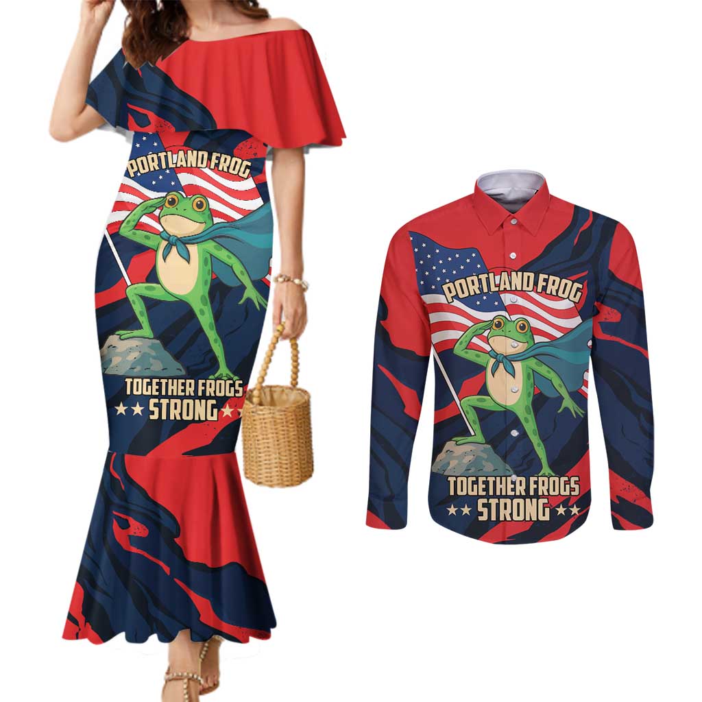 Portland Frog Protest Personalized Couples Matching Mermaid Dress and Long Sleeve Button Shirt Frogs Together Strong - Wonder Print Shop