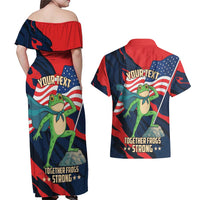 Portland Frog Protest Personalized Couples Matching Off Shoulder Maxi Dress and Hawaiian Shirt Frogs Together Strong - Wonder Print Shop