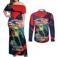 Portland Frog Protest Personalized Couples Matching Off Shoulder Maxi Dress and Long Sleeve Button Shirt Frogs Together Strong - Wonder Print Shop
