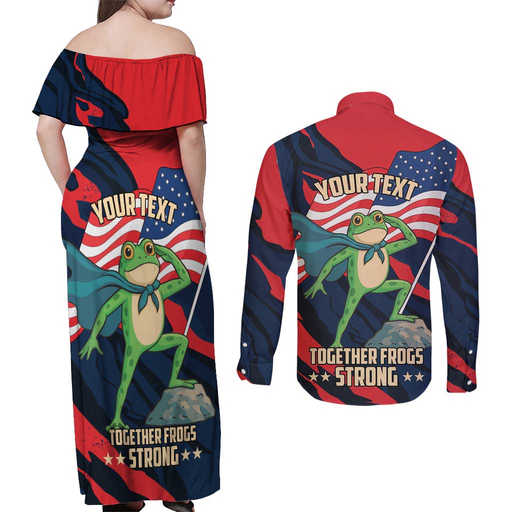 Portland Frog Protest Personalized Couples Matching Off Shoulder Maxi Dress and Long Sleeve Button Shirt Frogs Together Strong - Wonder Print Shop