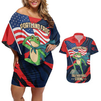 Portland Frog Protest Personalized Couples Matching Off Shoulder Short Dress and Hawaiian Shirt Frogs Together Strong - Wonder Print Shop