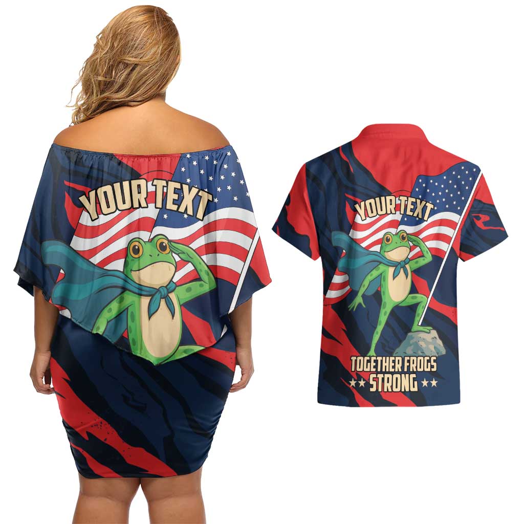 Portland Frog Protest Personalized Couples Matching Off Shoulder Short Dress and Hawaiian Shirt Frogs Together Strong - Wonder Print Shop