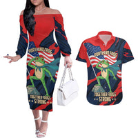 Portland Frog Protest Personalized Couples Matching Off The Shoulder Long Sleeve Dress and Hawaiian Shirt Frogs Together Strong - Wonder Print Shop