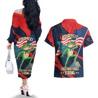 Portland Frog Protest Personalized Couples Matching Off The Shoulder Long Sleeve Dress and Hawaiian Shirt Frogs Together Strong - Wonder Print Shop