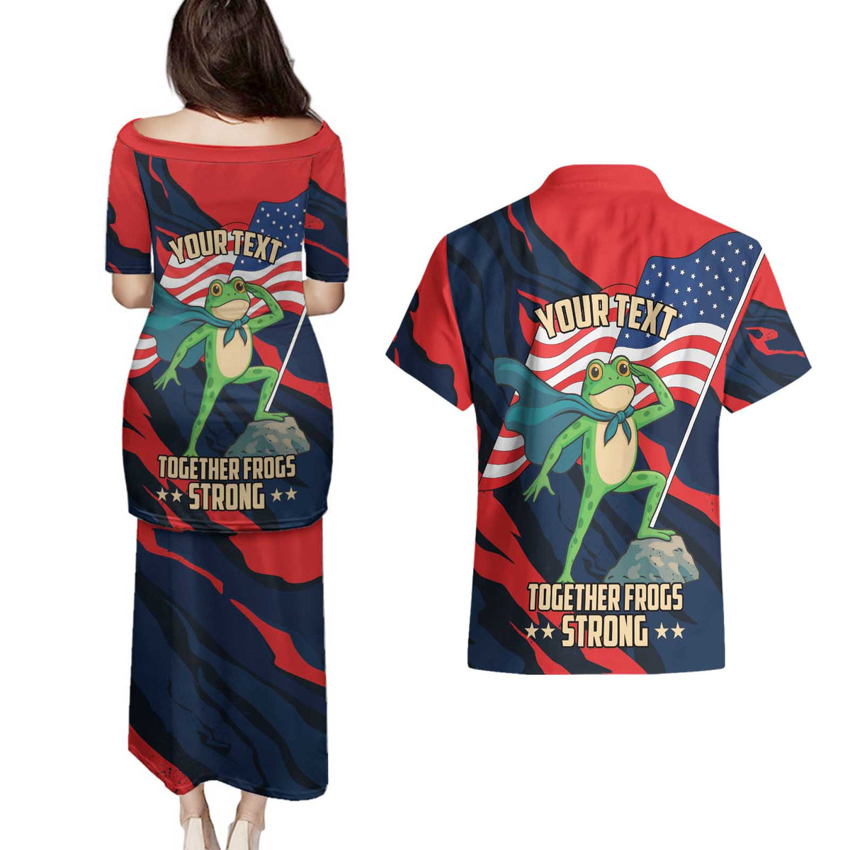 Portland Frog Protest Personalized Couples Matching Puletasi and Hawaiian Shirt Frogs Together Strong - Wonder Print Shop