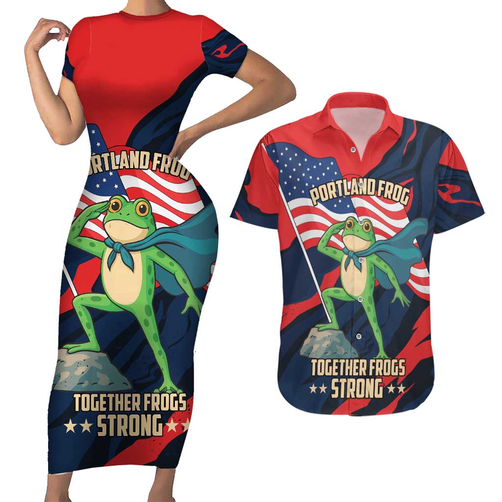 Portland Frog Protest Personalized Couples Matching Short Sleeve Bodycon Dress and Hawaiian Shirt Frogs Together Strong - Wonder Print Shop