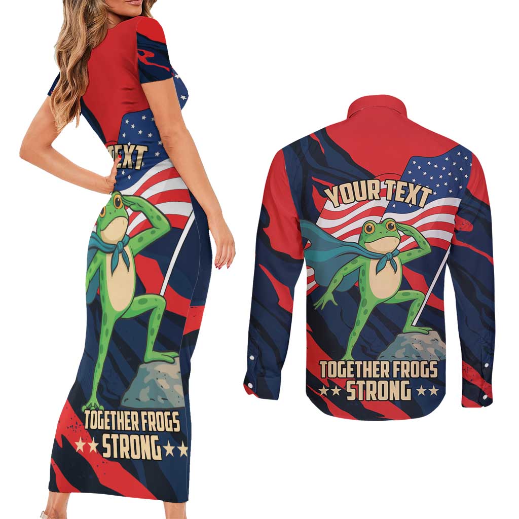 Portland Frog Protest Personalized Couples Matching Short Sleeve Bodycon Dress and Long Sleeve Button Shirt Frogs Together Strong - Wonder Print Shop