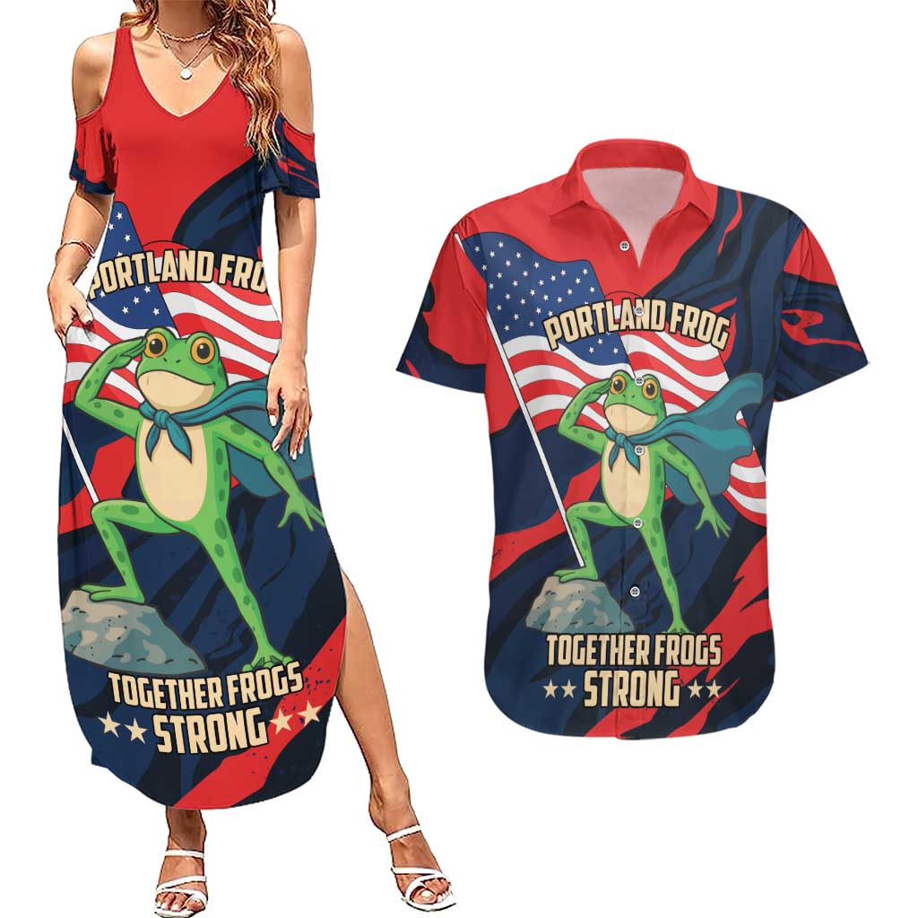 Portland Frog Protest Personalized Couples Matching Summer Maxi Dress and Hawaiian Shirt Frogs Together Strong - Wonder Print Shop