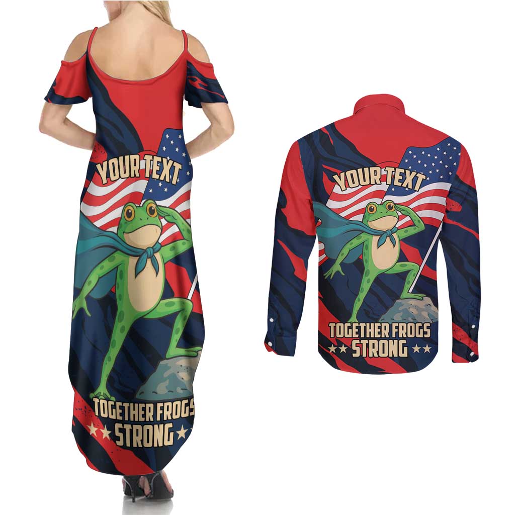 Portland Frog Protest Personalized Couples Matching Summer Maxi Dress and Long Sleeve Button Shirt Frogs Together Strong - Wonder Print Shop