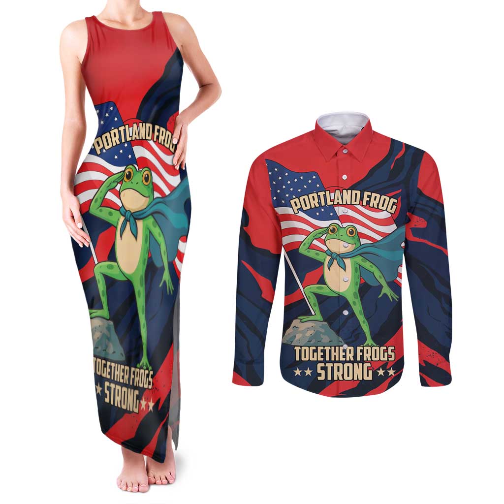 Portland Frog Protest Personalized Couples Matching Tank Maxi Dress and Long Sleeve Button Shirt Frogs Together Strong - Wonder Print Shop