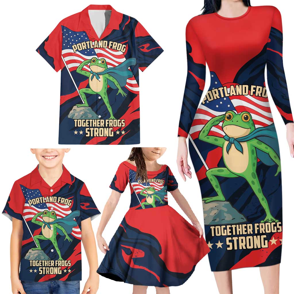 Portland Frog Protest Personalized Family Matching Long Sleeve Bodycon Dress and Hawaiian Shirt Frogs Together Strong - Wonder Print Shop