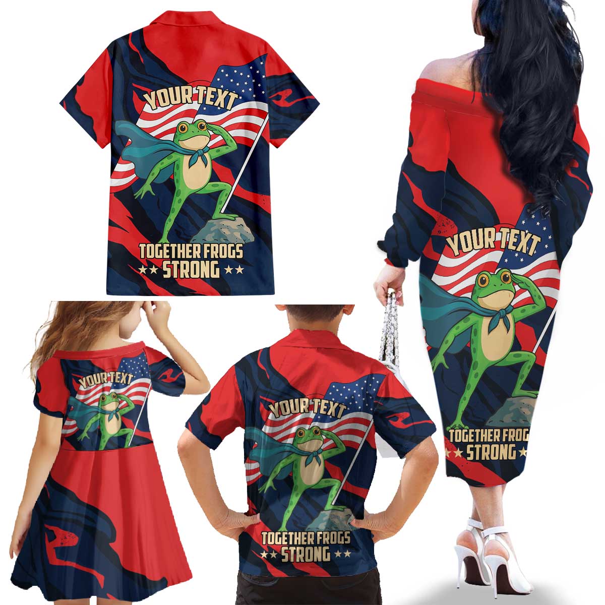 Portland Frog Protest Personalized Family Matching Off The Shoulder Long Sleeve Dress and Hawaiian Shirt Frogs Together Strong - Wonder Print Shop