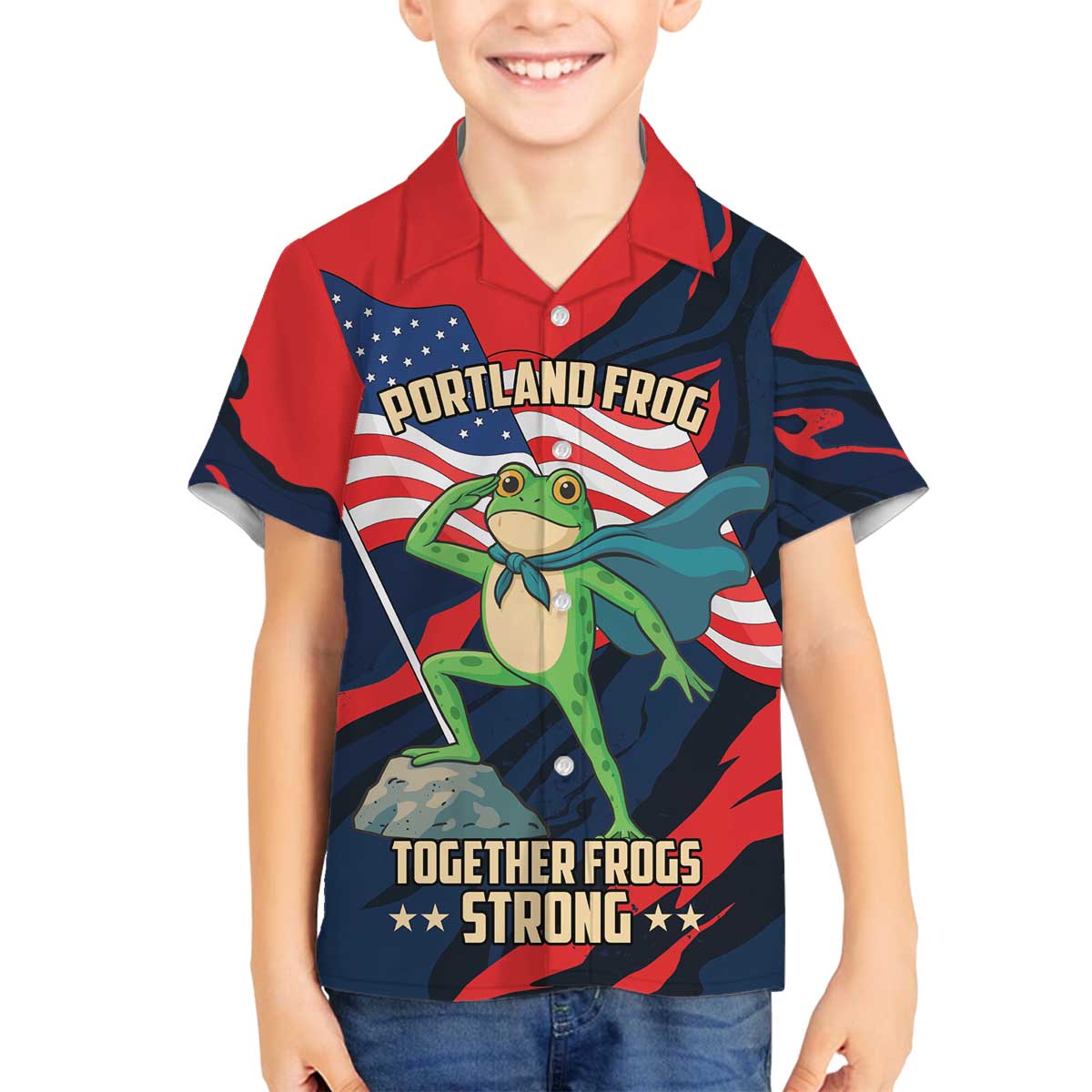 Portland Frog Protest Personalized Family Matching Off The Shoulder Long Sleeve Dress and Hawaiian Shirt Frogs Together Strong - Wonder Print Shop