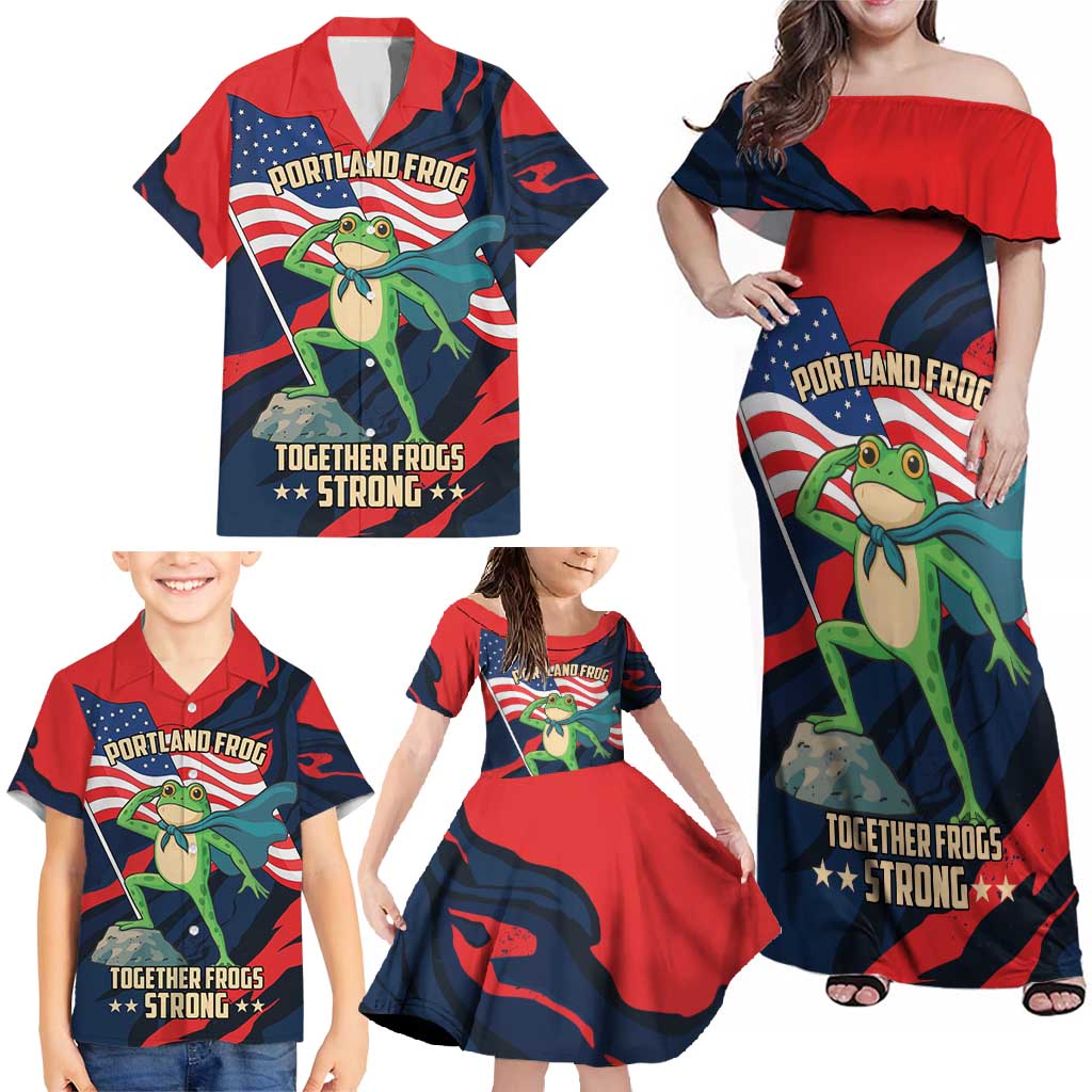 Portland Frog Protest Personalized Family Matching Off Shoulder Maxi Dress and Hawaiian Shirt Frogs Together Strong - Wonder Print Shop