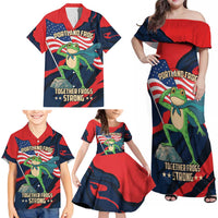 Portland Frog Protest Personalized Family Matching Off Shoulder Maxi Dress and Hawaiian Shirt Frogs Together Strong - Wonder Print Shop
