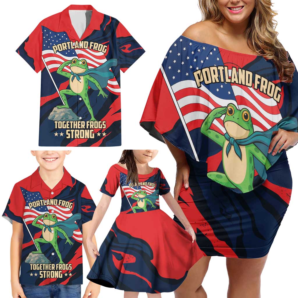 Portland Frog Protest Personalized Family Matching Off Shoulder Short Dress and Hawaiian Shirt Frogs Together Strong - Wonder Print Shop