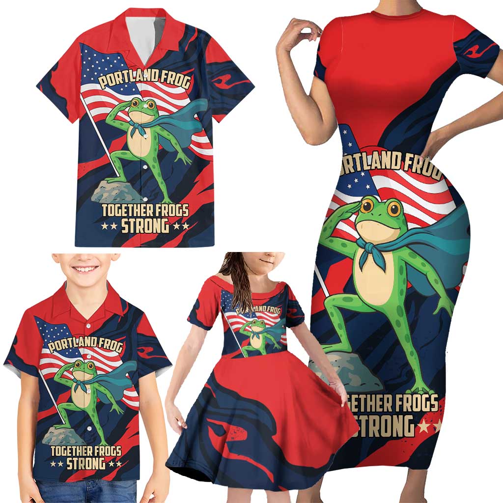 Portland Frog Protest Personalized Family Matching Short Sleeve Bodycon Dress and Hawaiian Shirt Frogs Together Strong - Wonder Print Shop