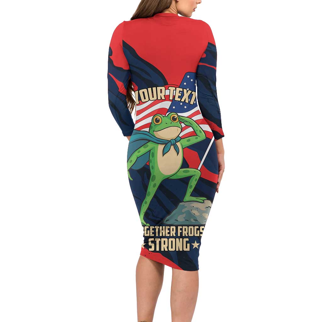 Portland Frog Protest Personalized Long Sleeve Bodycon Dress Frogs Together Strong - Wonder Print Shop