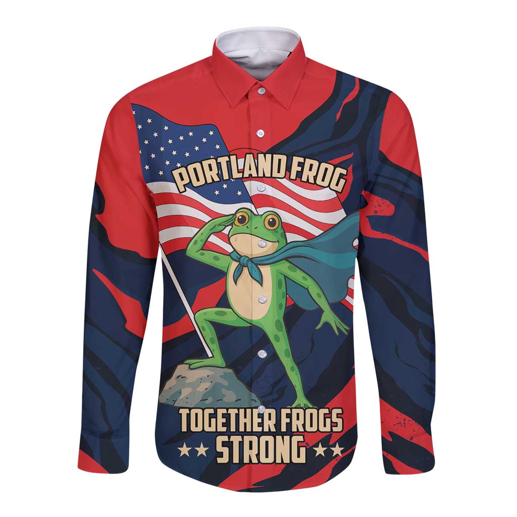 Portland Frog Protest Personalized Long Sleeve Button Shirt Frogs Together Strong - Wonder Print Shop