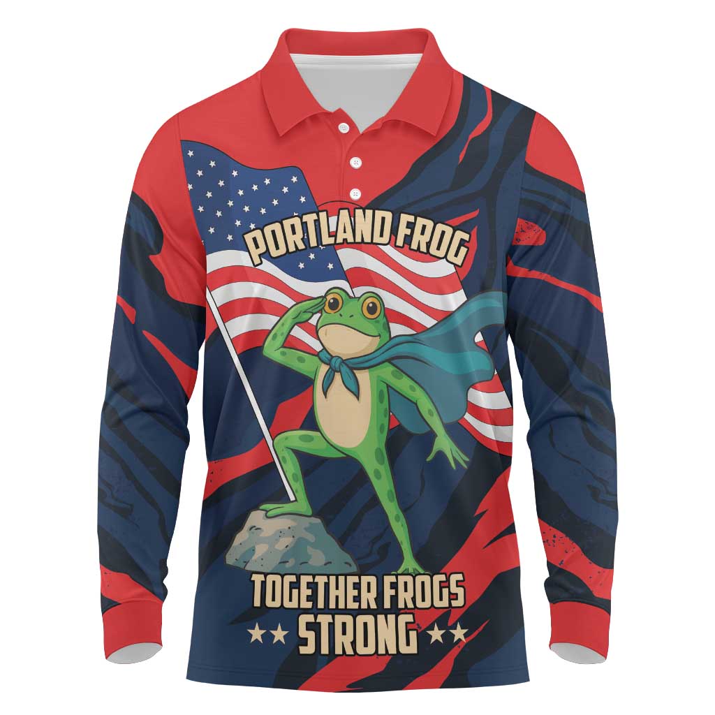 Portland Frog Protest Personalized Long Sleeve Polo Shirt Frogs Together Strong - Wonder Print Shop