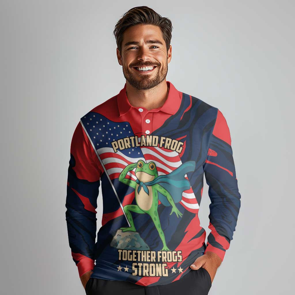 Portland Frog Protest Personalized Long Sleeve Polo Shirt Frogs Together Strong - Wonder Print Shop