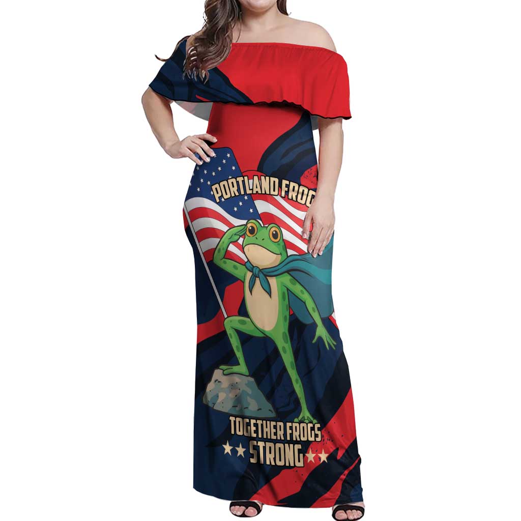 Portland Frog Protest Personalized Off Shoulder Maxi Dress Frogs Together Strong - Wonder Print Shop
