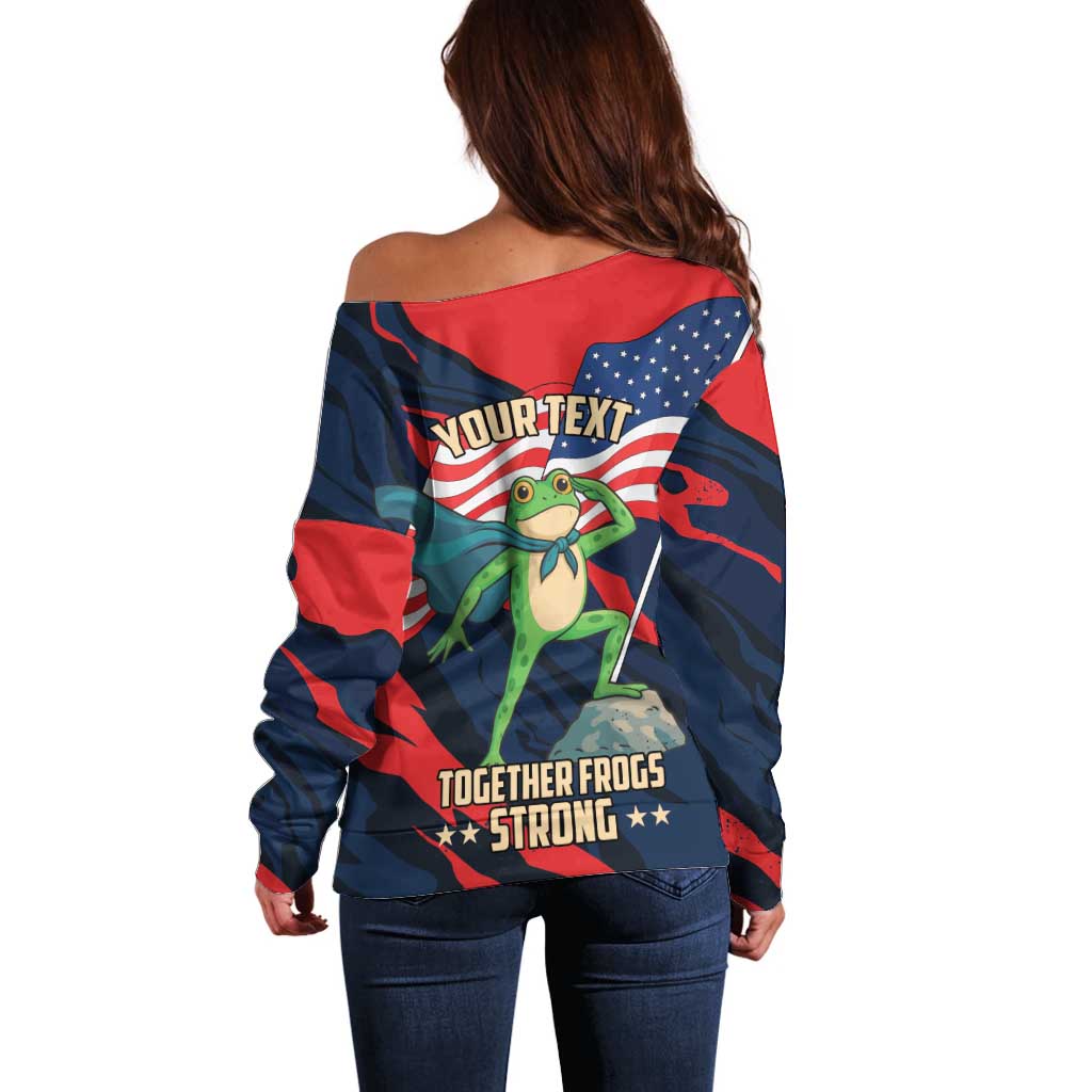 Portland Frog Protest Personalized Off Shoulder Sweater Frogs Together Strong - Wonder Print Shop