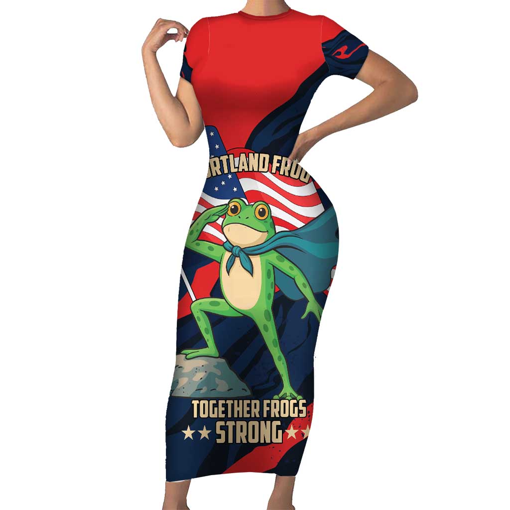 Portland Frog Protest Personalized Short Sleeve Bodycon Dress Frogs Together Strong - Wonder Print Shop