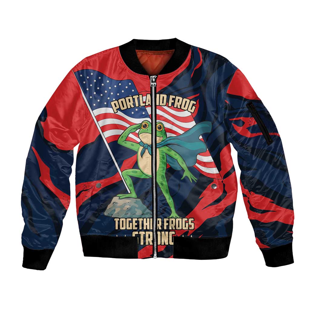 Portland Frog Protest Personalized Sleeve Zip Bomber Jacket Frogs Together Strong - Wonder Print Shop