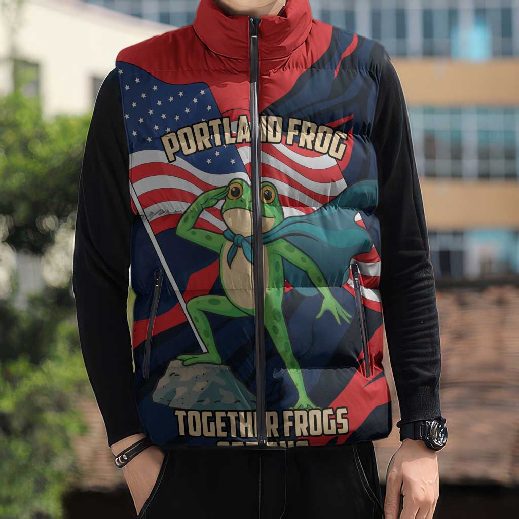 Portland Frog Protest Personalized Sleeveless Puffer Jacket Frogs Together Strong - Wonder Print Shop