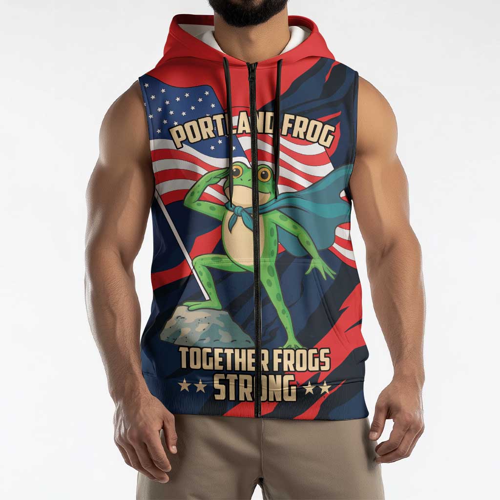 Portland Frog Protest Personalized Sleeveless Zip Hoodie Frogs Together Strong - Wonder Print Shop