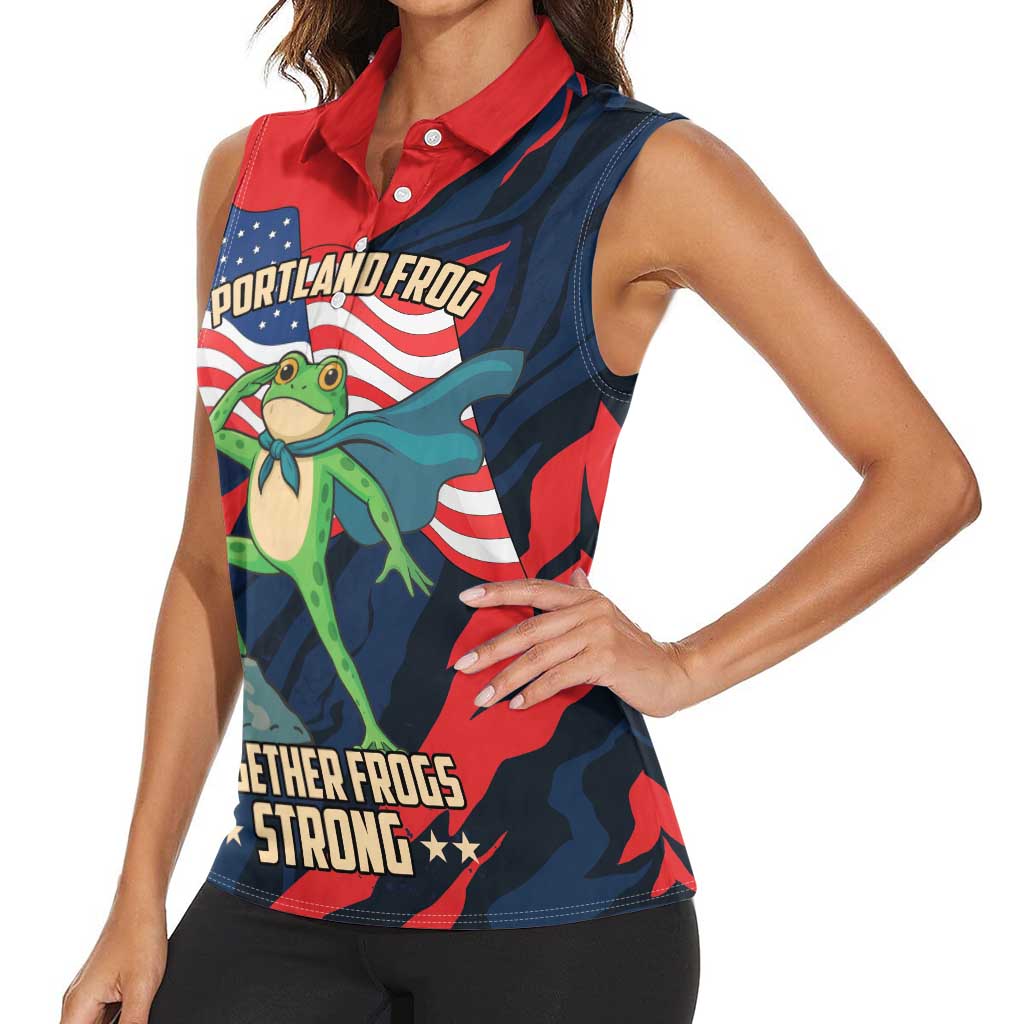 Portland Frog Protest Personalized Women Sleeveless Polo Shirt Frogs Together Strong - Wonder Print Shop