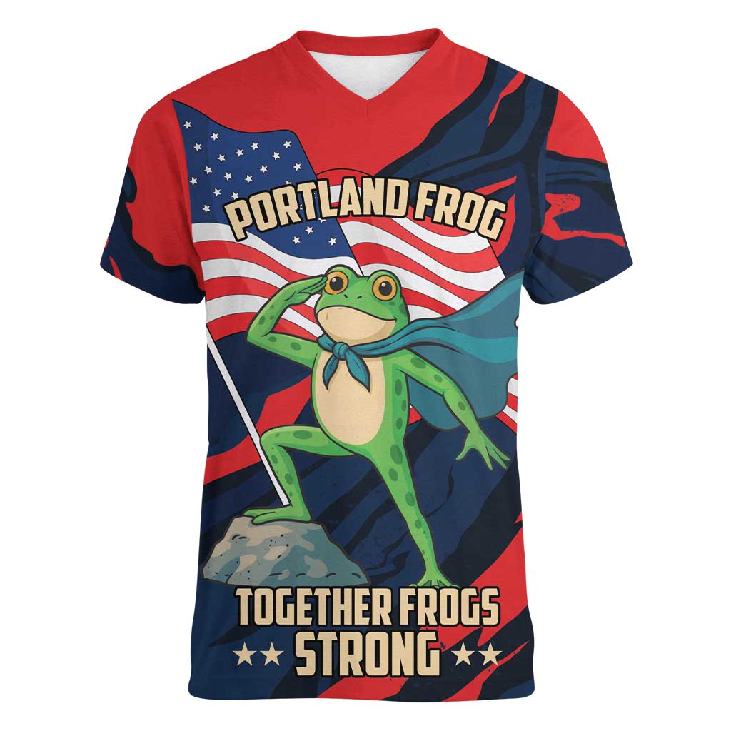 Portland Frog Protest Personalized Women V-Neck T-Shirt Frogs Together Strong - Wonder Print Shop