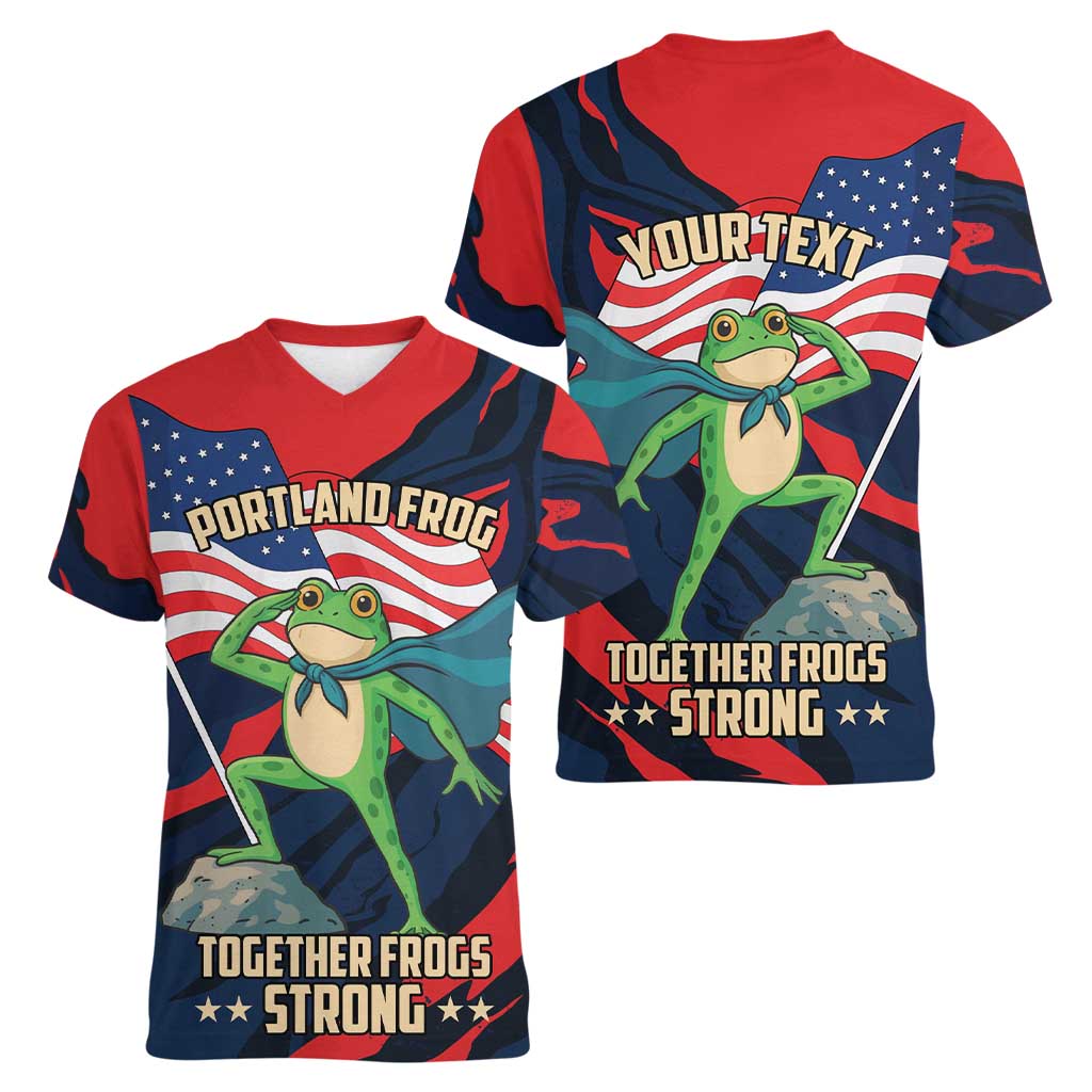 Portland Frog Protest Personalized Women V-Neck T-Shirt Frogs Together Strong - Wonder Print Shop
