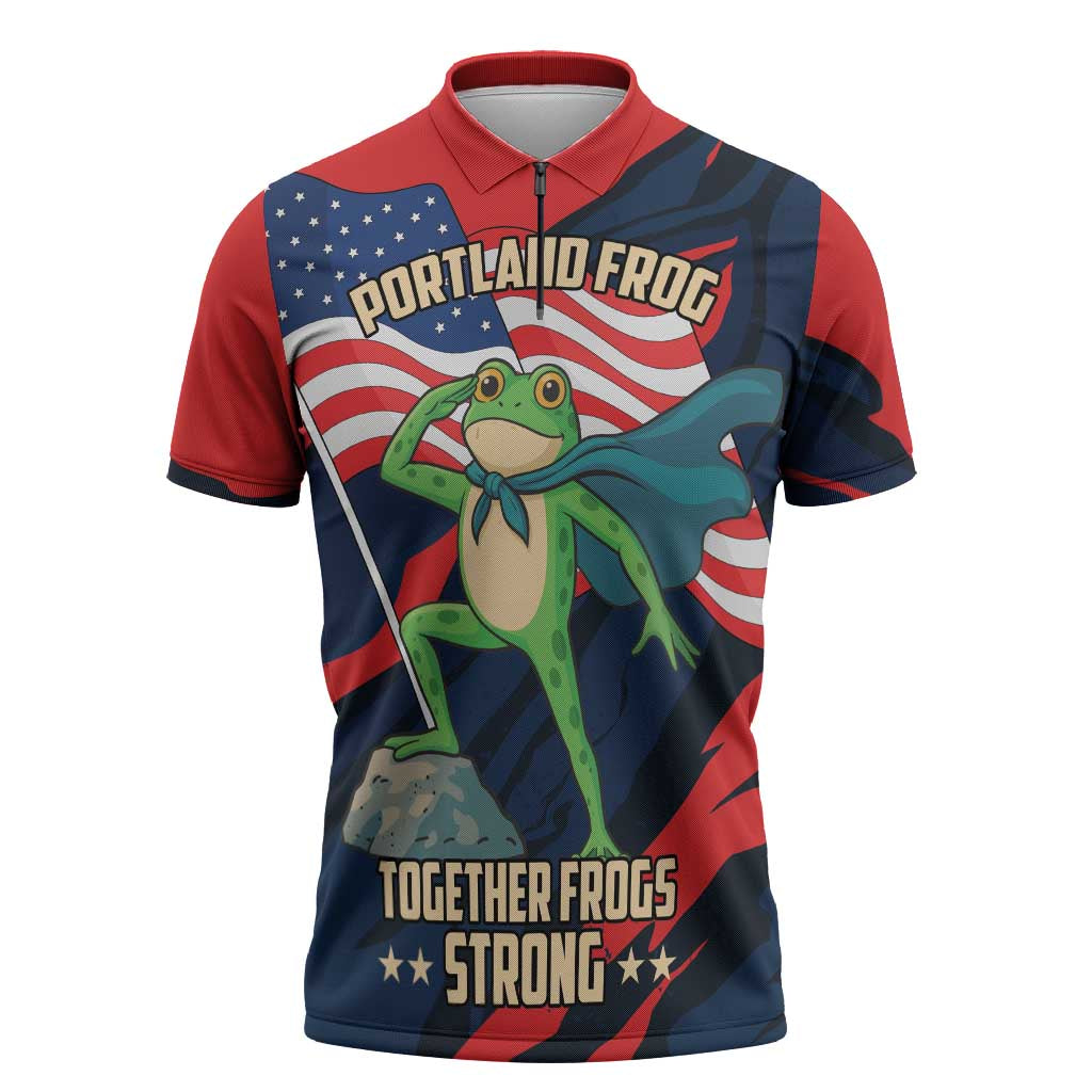 Portland Frog Protest Personalized Zipper Polo Shirt Frogs Together Strong - Wonder Print Shop