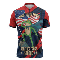 Portland Frog Protest Personalized Zipper Polo Shirt Frogs Together Strong - Wonder Print Shop