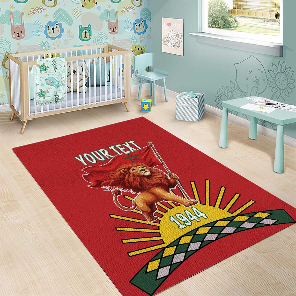 Personalized Morocco Proclamation Day 1944 Area Rug Barbary Lion With Flag - Wonder Print Shop