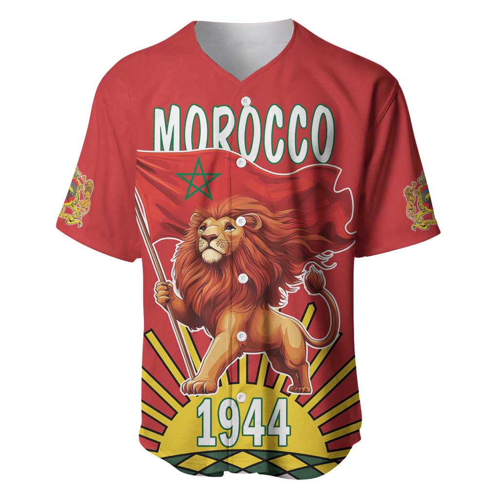 Personalized Morocco Proclamation Day 1944 Baseball Jersey Barbary Lion With Flag - Wonder Print Shop