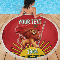 Personalized Morocco Proclamation Day 1944 Beach Blanket Barbary Lion With Flag - Wonder Print Shop