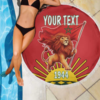 Personalized Morocco Proclamation Day 1944 Beach Blanket Barbary Lion With Flag - Wonder Print Shop