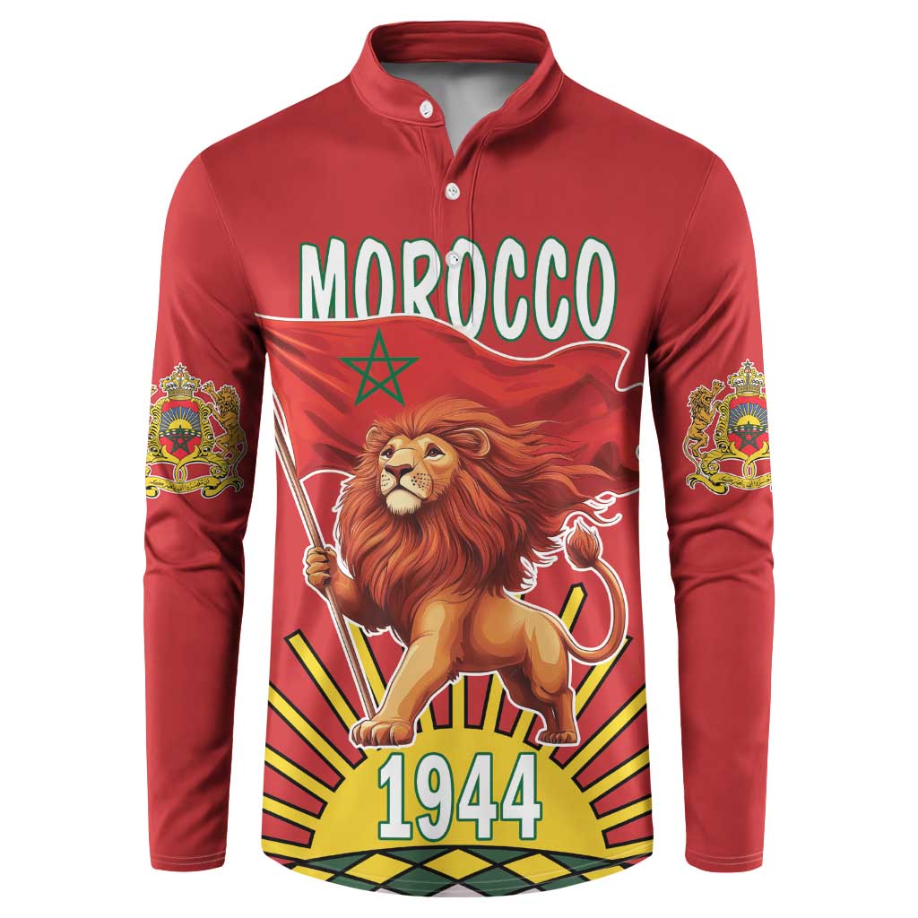 Personalized Morocco Proclamation Day 1944 Button Sweatshirt Barbary Lion With Flag - Wonder Print Shop