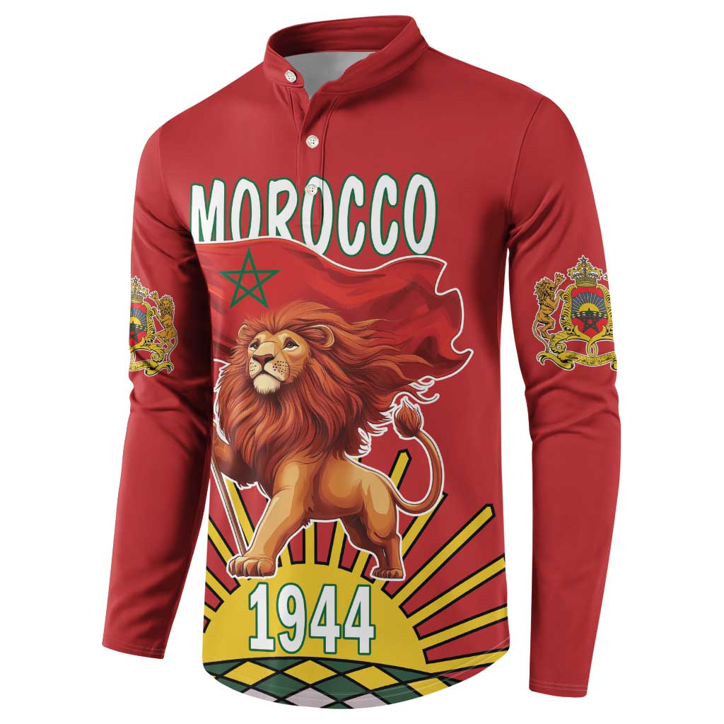 Personalized Morocco Proclamation Day 1944 Button Sweatshirt Barbary Lion With Flag - Wonder Print Shop