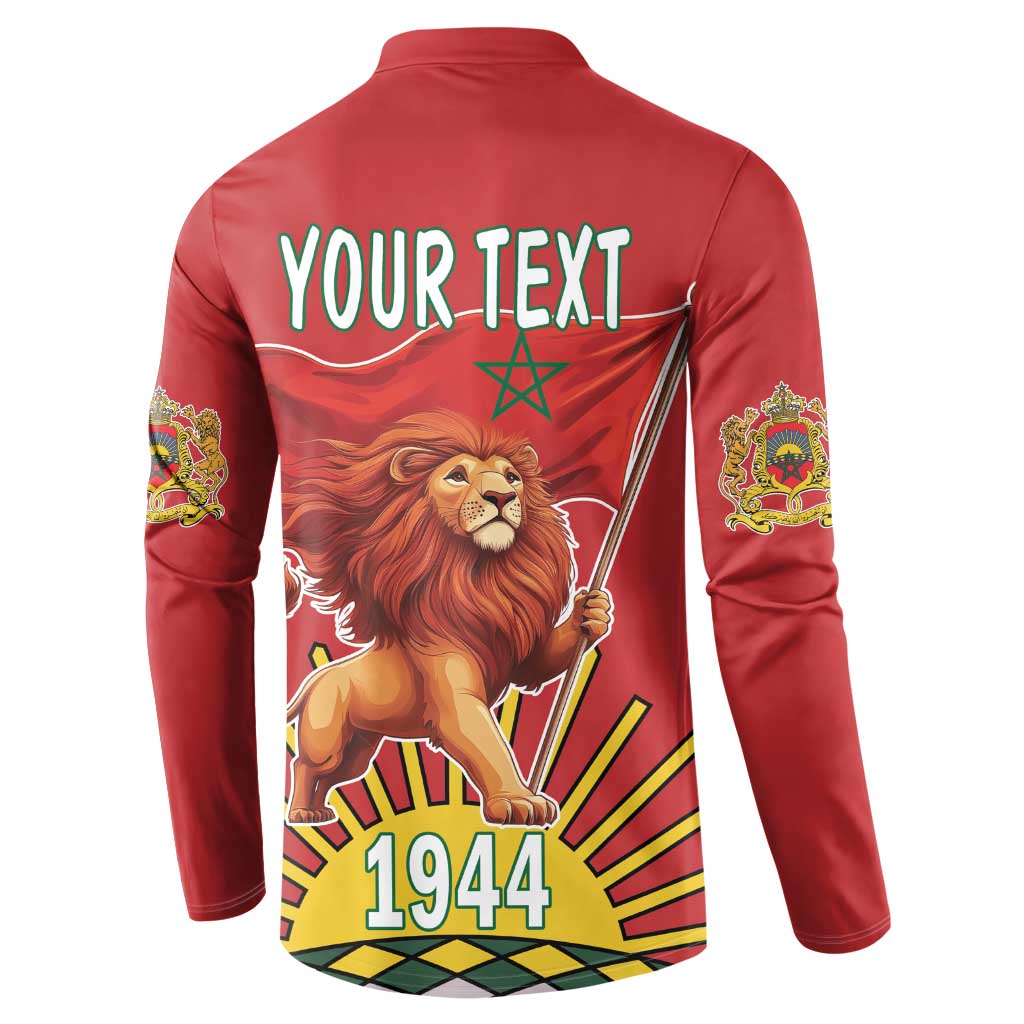 Personalized Morocco Proclamation Day 1944 Button Sweatshirt Barbary Lion With Flag - Wonder Print Shop