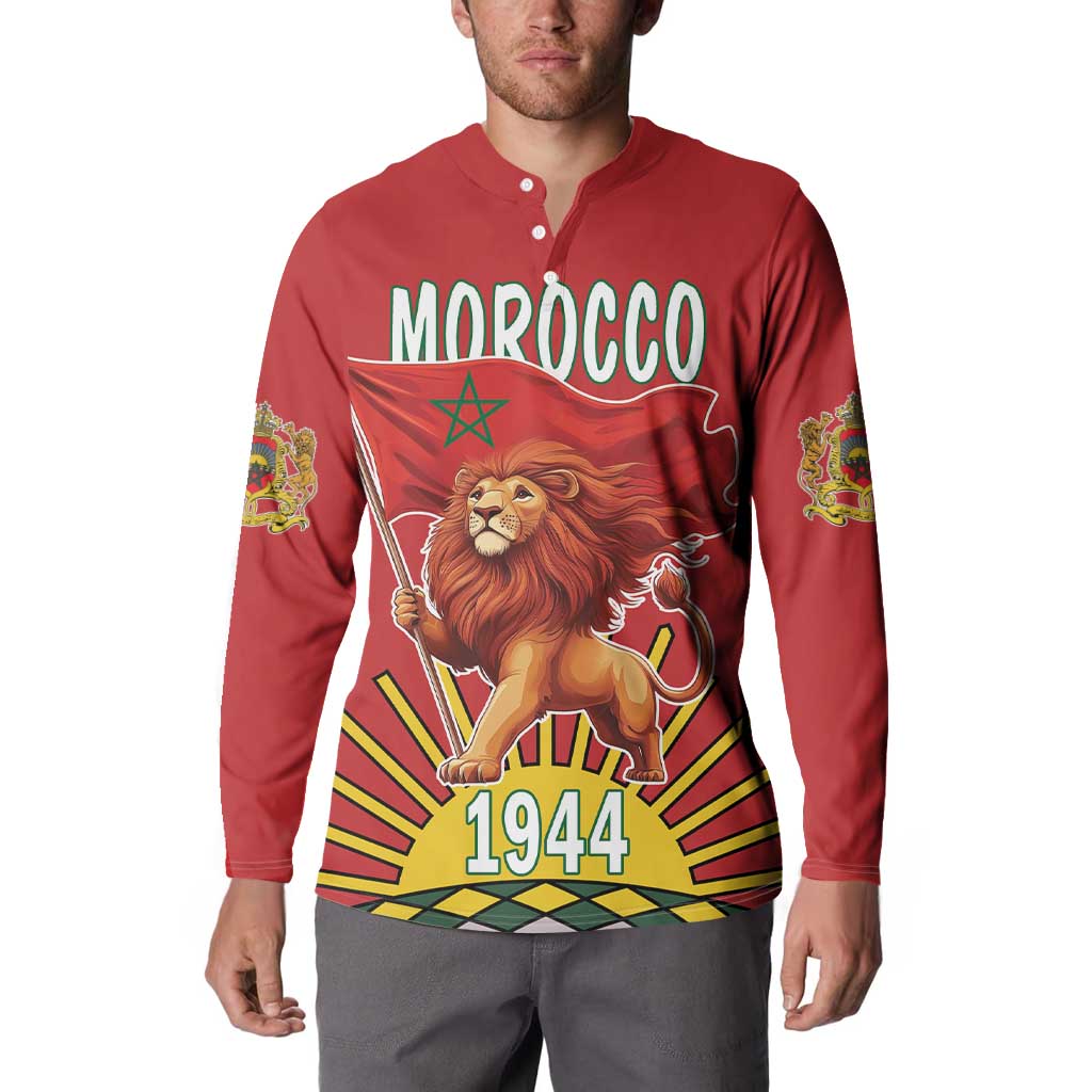 Personalized Morocco Proclamation Day 1944 Button Sweatshirt Barbary Lion With Flag - Wonder Print Shop