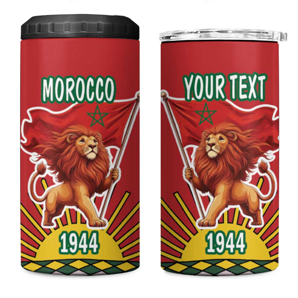 Personalized Morocco Proclamation Day 1944 4 in 1 Can Cooler Tumbler Barbary Lion With Flag - Wonder Print Shop