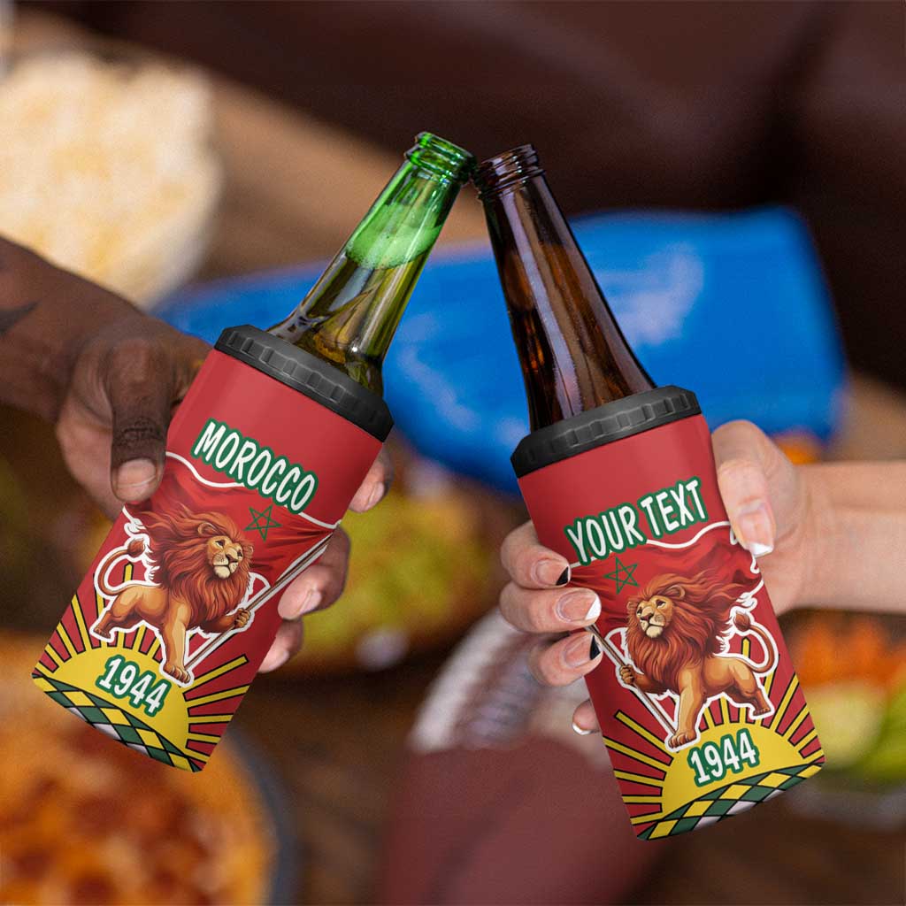 Personalized Morocco Proclamation Day 1944 4 in 1 Can Cooler Tumbler Barbary Lion With Flag - Wonder Print Shop