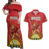 Personalized Morocco Proclamation Day 1944 Couples Matching Off Shoulder Maxi Dress and Hawaiian Shirt Barbary Lion With Flag - Wonder Print Shop
