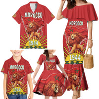 Personalized Morocco Proclamation Day 1944 Family Matching Mermaid Dress and Hawaiian Shirt Barbary Lion With Flag - Wonder Print Shop