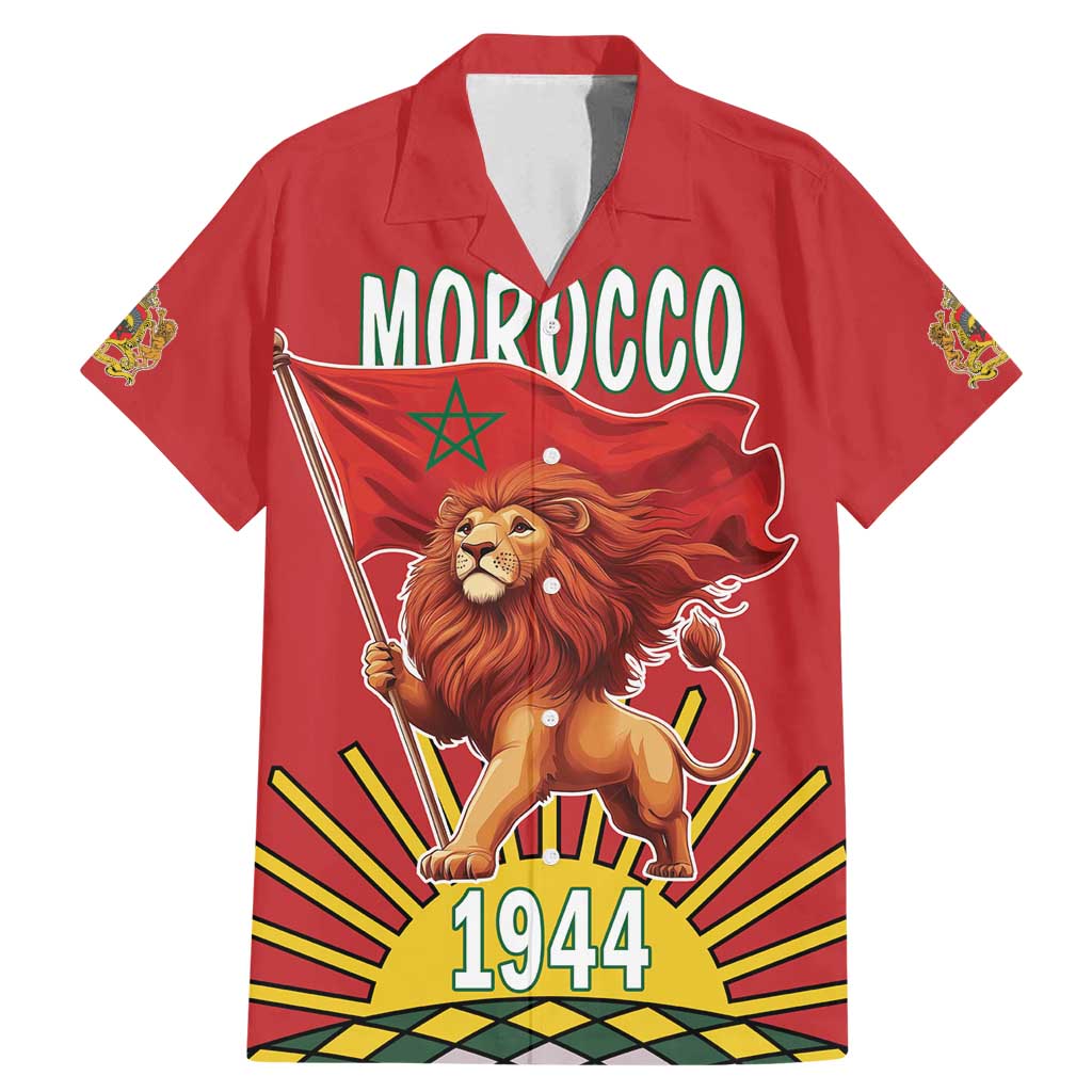 Personalized Morocco Proclamation Day 1944 Family Matching Mermaid Dress and Hawaiian Shirt Barbary Lion With Flag - Wonder Print Shop